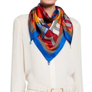 Tory Burch Logo Ruby Cube Silk Scarf